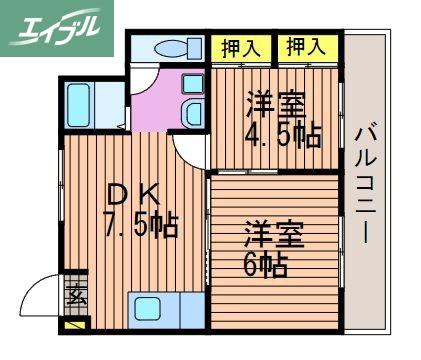 サンライズ吉備津A棟(2DK/1階)の間取り写真