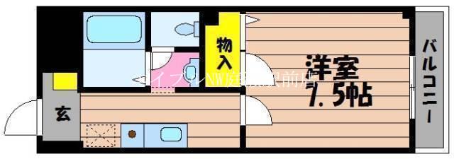 ビューハイツ吉備路(1K/2階)の間取り写真