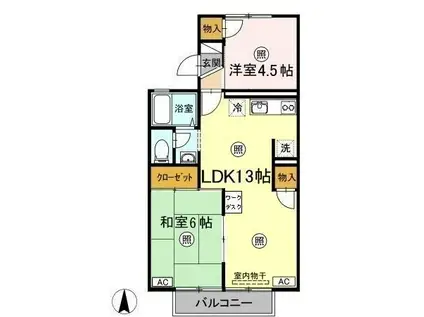 セジュール三島B棟(2LDK/2階)の間取り写真