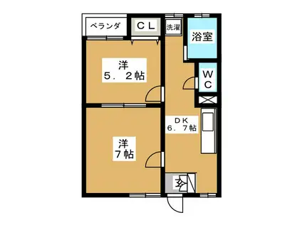 AMFAGNE栄町II(2DK/1階)の間取り写真