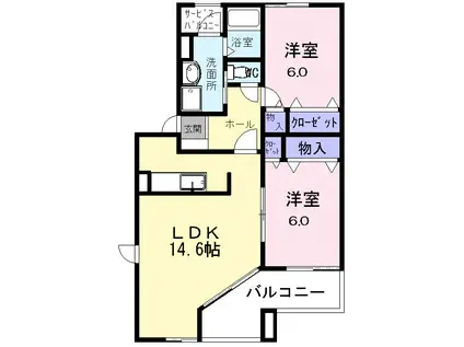 ロイヤルタウンD(2LDK/2階)の間取り写真