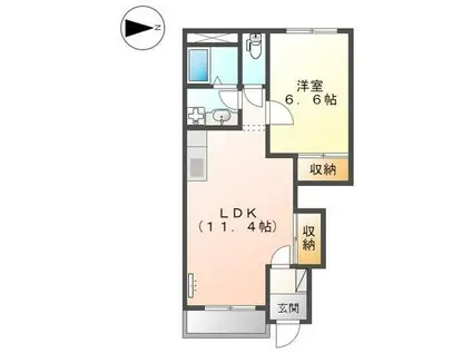 リバーサイド本条(1LDK/1階)の間取り写真