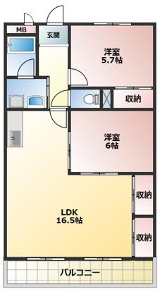 メゾン島田(2LDK/6階)の間取り写真