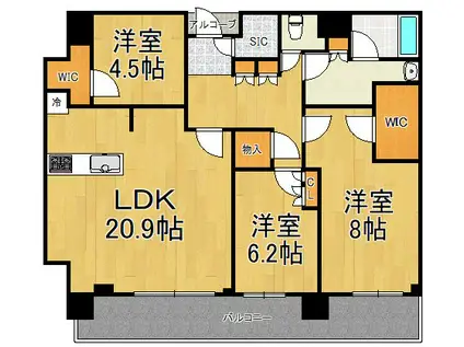 ジオタワー宝塚グランレジス(3LDK/32階)の間取り写真