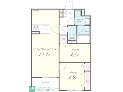 グランデール・リーリエ(2LDK/2階)の間取り写真