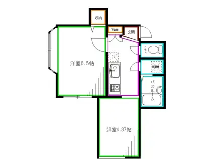 プラスペアティ(1SK/2階)の間取り写真