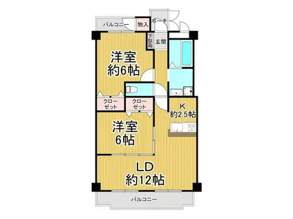 リストン宝塚(2LDK/3階)の間取り写真