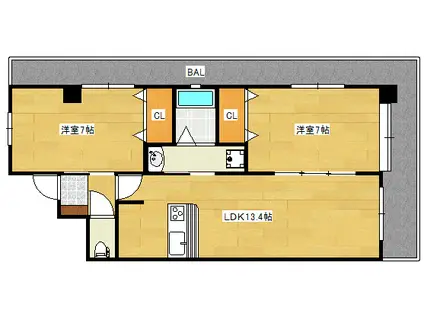 トゥーランドット(2LDK/4階)の間取り写真