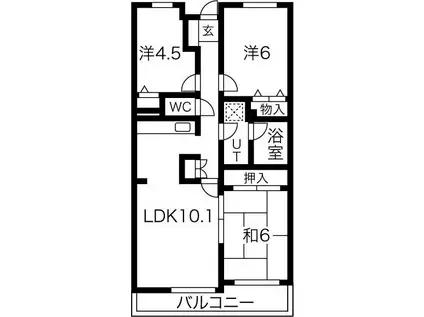 地下鉄名城線 八事日赤駅 徒歩6分 7階建 築39年(3LDK/7階)の間取り写真