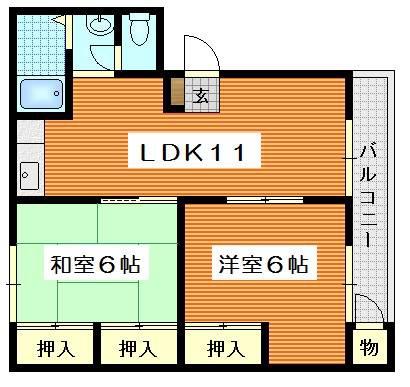 CALM五日市三宅(2LDK/3階)の間取り写真