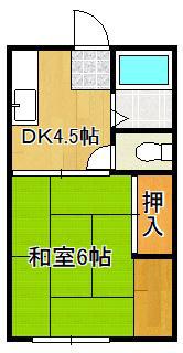 ヤングハイツ三郎丸(1DK/2階)の間取り写真