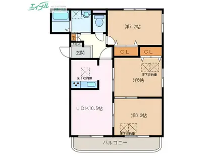 ルネスハピネス持川(3LDK/2階)の間取り写真