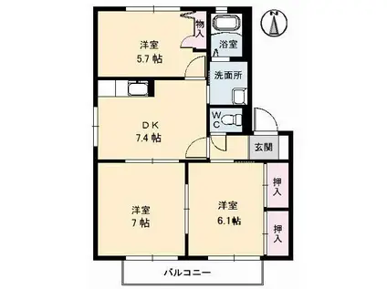 シャーメゾン平木 B棟(3DK/1階)の間取り写真