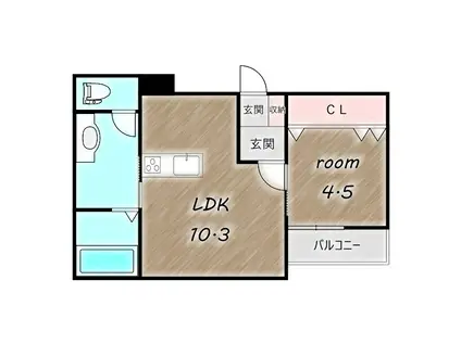 大橋町アパート(1LDK/1階)の間取り写真