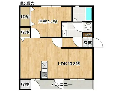 マッサム西持田1号館(1LDK/2階)の間取り写真