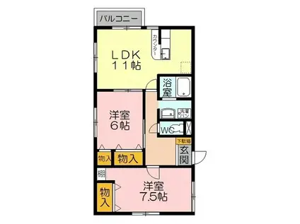 アイリス・クシマB棟(2LDK/2階)の間取り写真