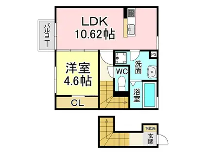D-ROOM片野新町(1LDK/2階)の間取り写真