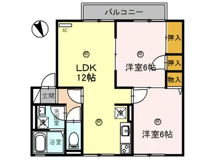 サニーハイツ田寺A(2LDK/2階)の間取り写真