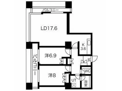 グランパークハイツ(2LDK/17階)の間取り写真