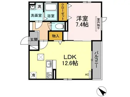 シャルム・ヴィアーレ(1LDK/1階)の間取り写真