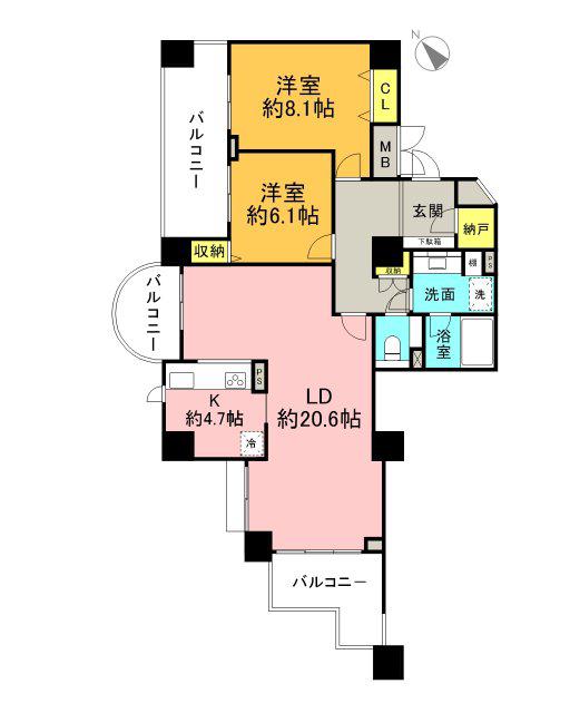 A.CITYタワーズウエスト(2SLDK/5階)の間取り写真