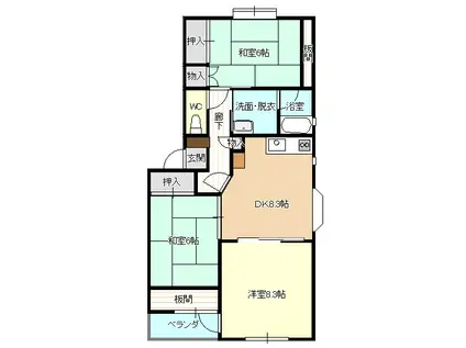 長井市中道アパート(3DK/1階)の間取り写真