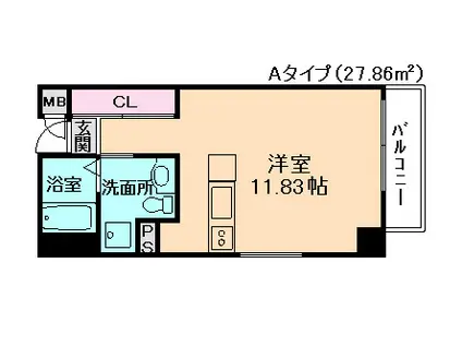 シーズアパートメント・中之島(ワンルーム/9階)の間取り写真