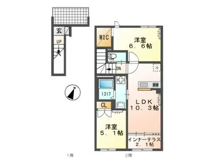 ユビテル(2LDK/2階)の間取り写真