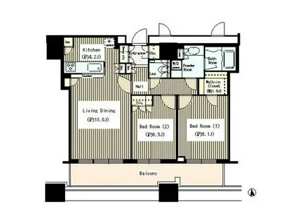 クレストプライムタワー芝(2LDK/16階)の間取り写真