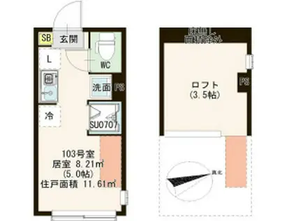 ハーモニーヒルズ北千住(ワンルーム/1階)の間取り写真