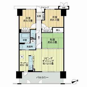 サーパス武町(3LDK/6階)の間取り写真