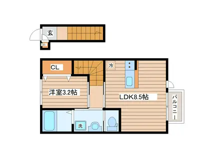 CASA UNO(1LDK/2階)の間取り写真