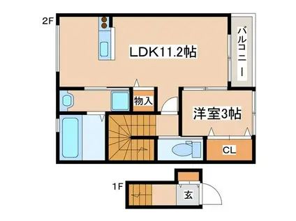 坂元ハイツ(1LDK/2階)の間取り写真