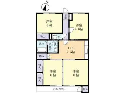 プラムコート見和(4DK/3階)の間取り写真