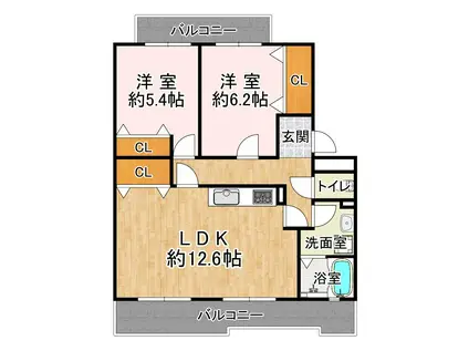 井吹東シティコート(2LDK/2階)の間取り写真