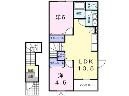 ドエル 西脇 A(2LDK/2階)の間取り写真
