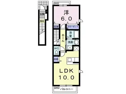 ジェントリー弐番館(1LDK/2階)の間取り写真