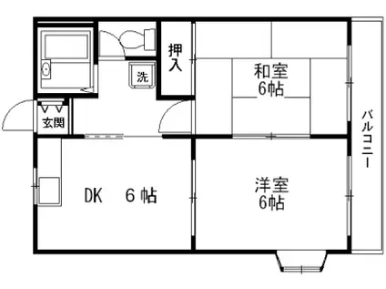 ローリエ水原(2DK/2階)の間取り写真