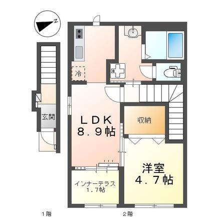 ブランスエボワール(1LDK/2階)の間取り写真