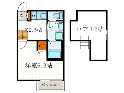 WILL北白川(1K/1階)の間取り写真