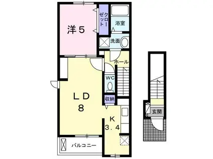 ペペルモコII(1LDK/2階)の間取り写真