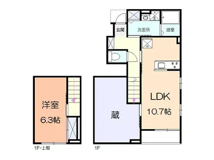 カクト・ユウB(1LDK/1階)の間取り写真