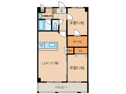 CREWS.ROI 天神(2LDK/6階)の間取り写真