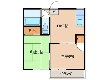 ロイヤルヒルズ御厩(2DK/2階)の間取り写真