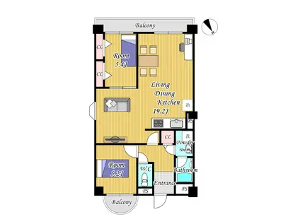 チェリーコート(2LDK/3階)の間取り写真