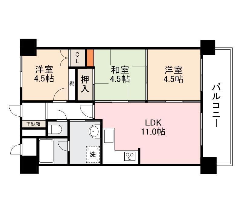 花房国分寺マンション(3LDK/3階)の間取り写真
