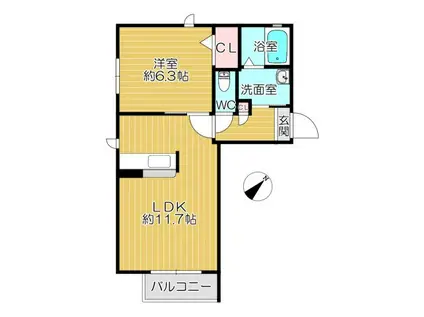 ヴェルディYAMATO D棟(1LDK/2階)の間取り写真
