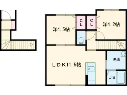 ケリィ大門(2LDK/2階)の間取り写真