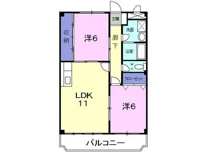 ニューマリッチイシカワ弐号館 葉鹿町(2LDK/2階)の間取り写真