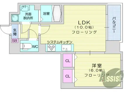 ディオコート長町(1LDK/4階)の間取り写真